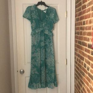 Turquoise/Teal Floral Ruffle Print Dress - size X-Small